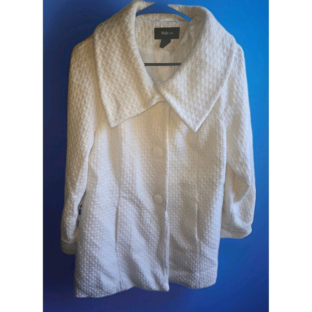 Style & Co. Sweater Womens L White Peacoat 80% Wool 20% Nylon